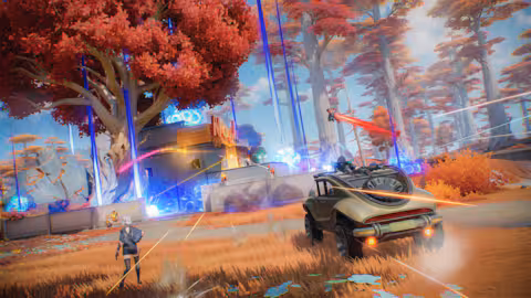 Fate Trigger futuristic battlefield with dynamic environments and mecha combat